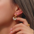 Non Tarnish Jewelry Geometric Crystal Drop Earrings Stainless Steel Square Cubic Zircon Pearl Chunky Dangling Hoop Earring Women