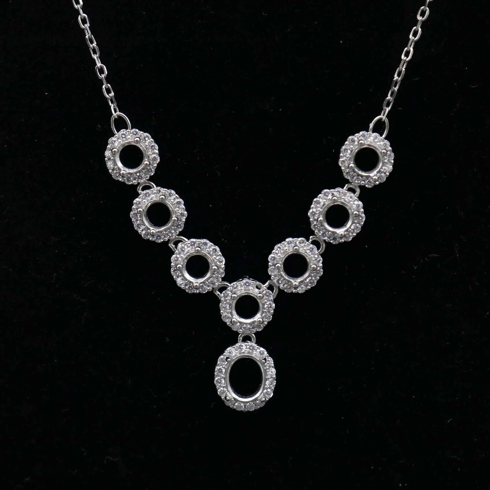 Sterling Silver 4mm+5*6mm Semi Mount Necklace Empty Support Blank Claws Setting S925 Base Without Center Stone for DIY Inlay