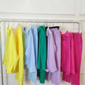 100% Linen Autumn Plus Size 2-Piece Women's Casual Knitting Button Solid Long Sleeve Loose Fit Shirt Pant Set Breathable