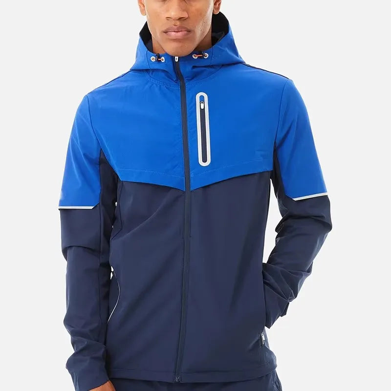Waterproof Windbreaker Jacket Four Way Stretch Sportswear Reflective Logo Zip Pockets Lightweight Jacket Men