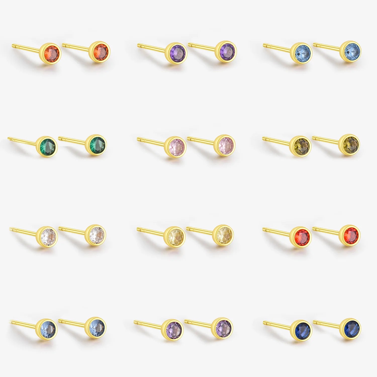 Minimalist Sterling Silver Tiny Birthstone Stud Earrings Birthstone CZ Stacking Earrings for Girl Women