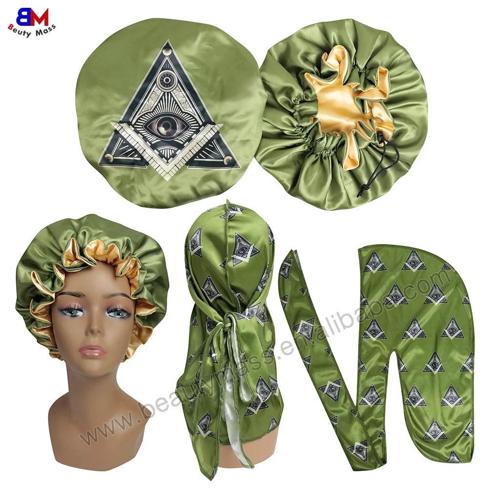 Customize Satin Silky Zodiac Signs Bonnet and Durag Set Hair Care Turban for Men