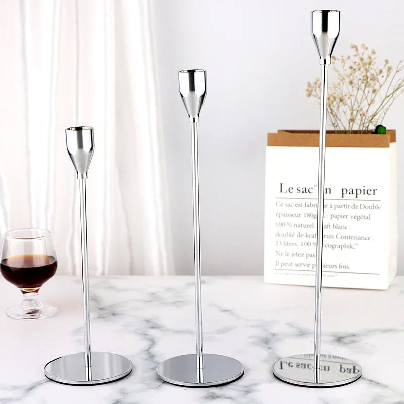 Elegant Modern Iron Electroplated Candlestick Holders Candelabra Stand in 3 Sizes for Home & Party Decor Christmas Centerpiece