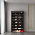 Modern 7-Layer Plastic Shoe Rack Storage Cabinet with Dust Non-Woven Shoe Storage Coffee Color for Living Room & Bedroom