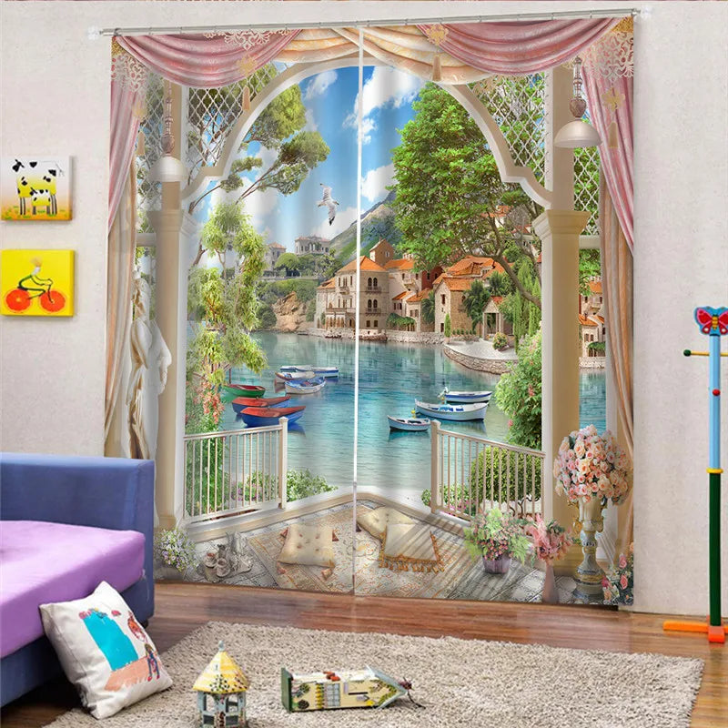 Wholesale Price 3D Digital Printing Curtain Garden View Living Room Bedroom Decorative Blackout Curtain