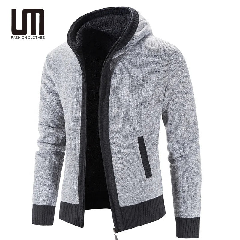Liu Ming Autumn Winter Trending Men Clothes Fleece Warm Hooded Fashion Jacket Knitted Outwear Coats Sweater