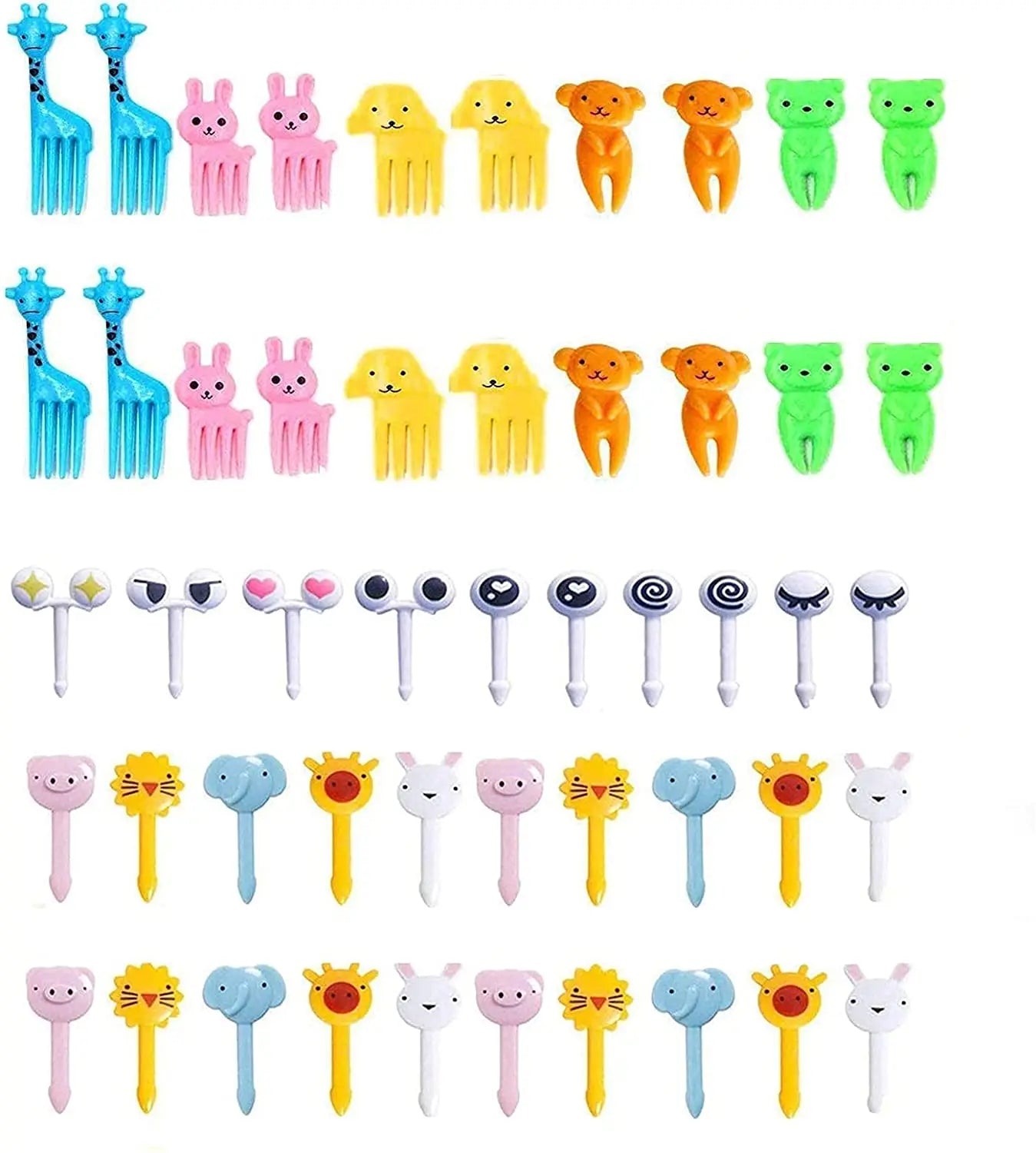 Reusable Decorative Mini Plastic Cute Animal Cartoon Bento Fruit Food Picks Forks Set for Kids
