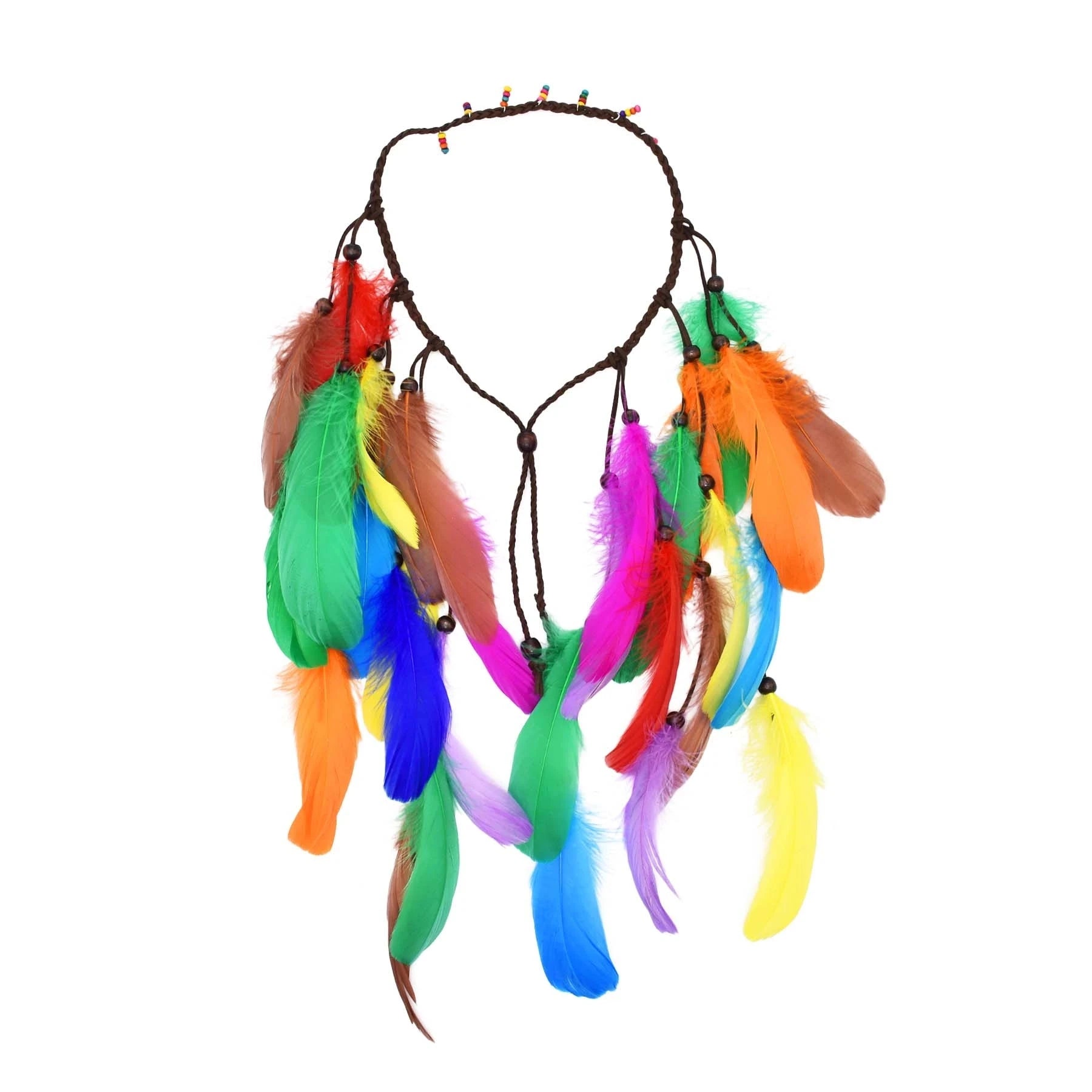 Bohemian Style Colorful Feather Headband Hair Ornament Beads Feather Headdress Handmade Jewelry Headdress Accessories