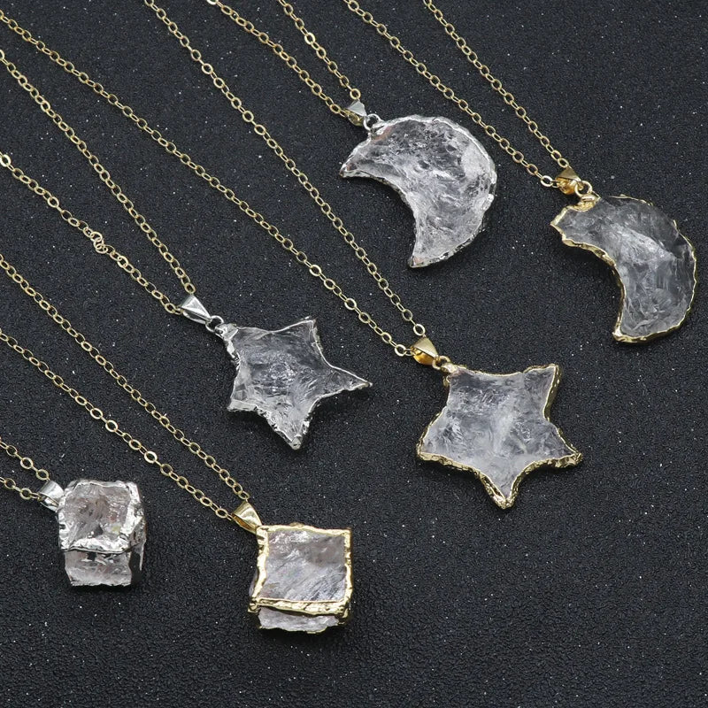 Huiying Wholesale Natural Healing clear Crystal Moon Shape Pendant Stone clear Quartz Star Shape Jewelry