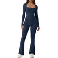 Sexy square Neck Long Sleeve Bodysuit Ballet Dance All-in-One Bell-bottoms Workout Yoga Gym Jumpsuit Women