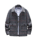 Highstreet Minimalist Fashion Checked Lapel Woven Polywool Men's Casual Plaid Windproof Breathable Outdoor Jacket