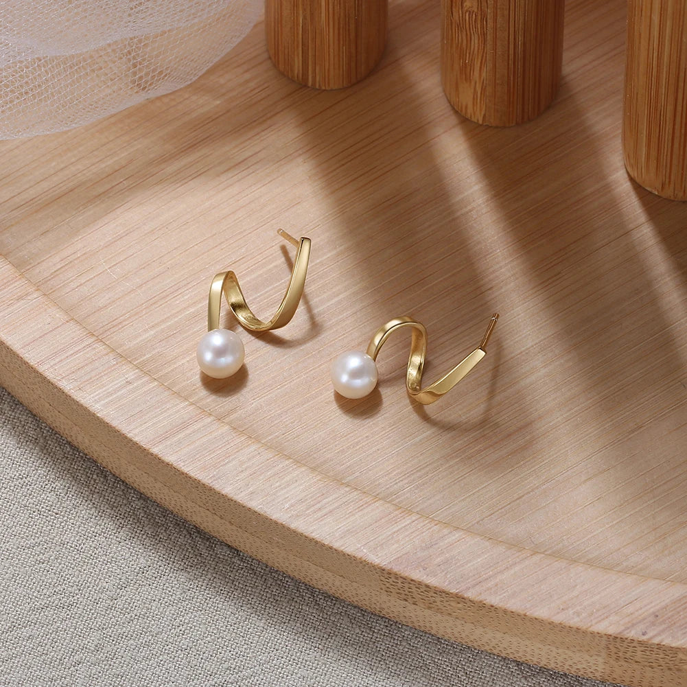 GPE33 RINNTIN 14K Gold Pearl Stud Earrings Unique Design 925 Sterling Silver Fine Jewelry for Women Gold Plated Pearl Earrings