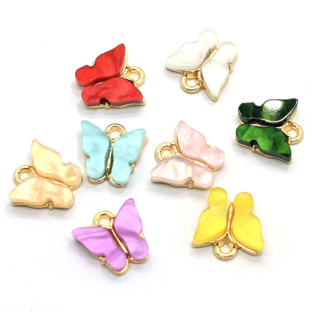 13*14mm Colorful Acrylic Alloy Butterfly Pendant Charms  for Bracelets Necklace Jewelry Making Key Chain Accessory