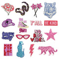 New Iron on  Embroidery pink  Hat Snake  tiger Be Kind Sunglass Patch for Kid's Clothes Hat Bag