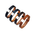 Green White Black Brown Leather Women Men Bracelet Stainless Steel Handmade Leather Customized Engraving Bracelet for Boyfriend