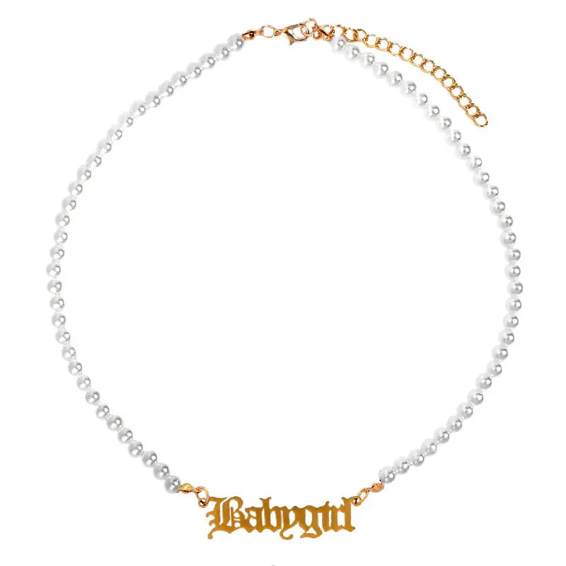 Custom Pearl Necklace With Design Custom Name Letter Ladies Men Custom Pearl Necklace