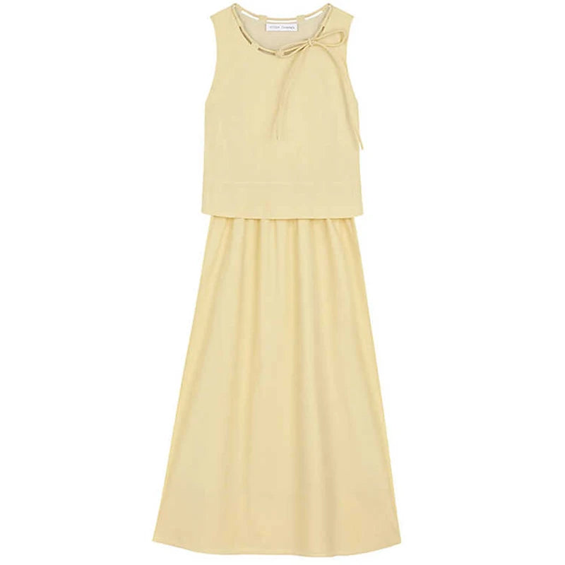 Women's Fashion Summer Clothes-Manufacturers' Custom Wholesale Sleeveless Tank Top Midi Dress Suit Solid Pattern Two-Piece Set