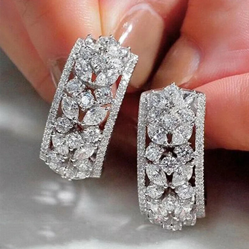 Luxury Geometric Shaped Stud Earrings Women Inlaid Bling Bling Cubic Zircon New Trendy Wedding Party Jewelry