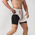 Running Breathable Men 2 in 1 Layers Sports Track Workout Drawstring Gym Shorts With Pockets