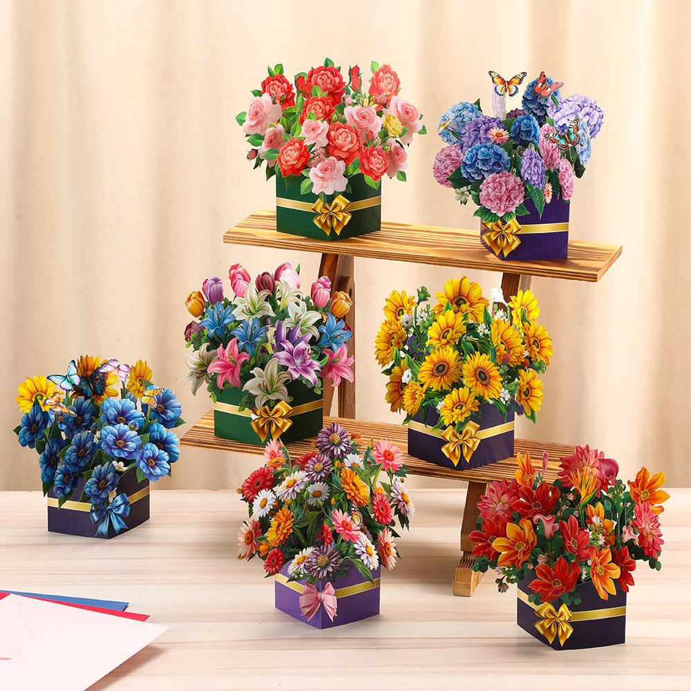 DAMAI Freshcut Paper 3D Popup Flower Bouquet Greeting Cards with Envelope for Birthday Valentine's Day & Anniversary