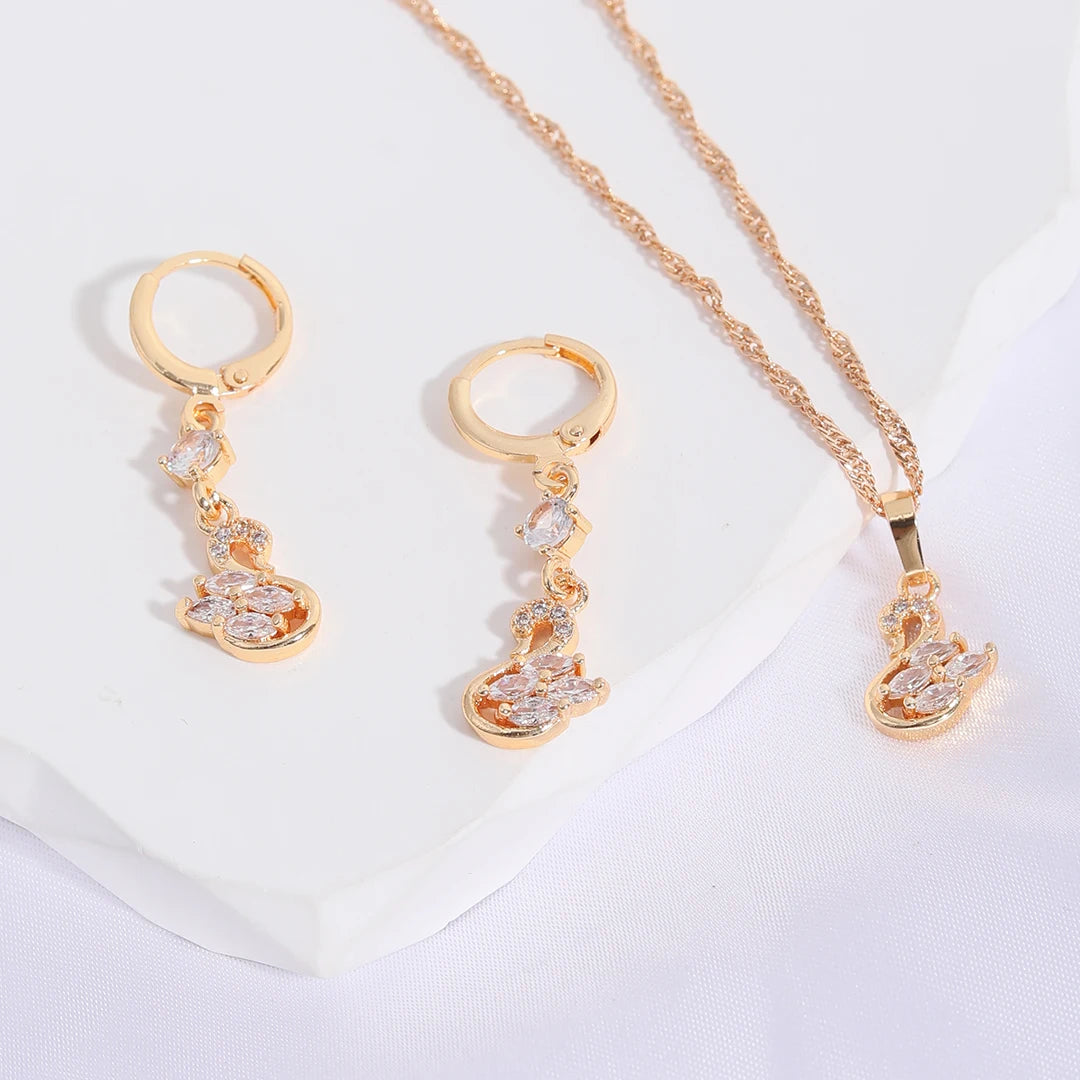 Fashion Wedding Zircon Jewelry Set Zirconia 18k Gold Plated Polished Bridal Jewelry Sets for Women Joyeria De Bano Oro Chino