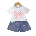2025 Summer Girls Bow Clothing Set White T-Shirt & Bow Shorts Two-Piece Set