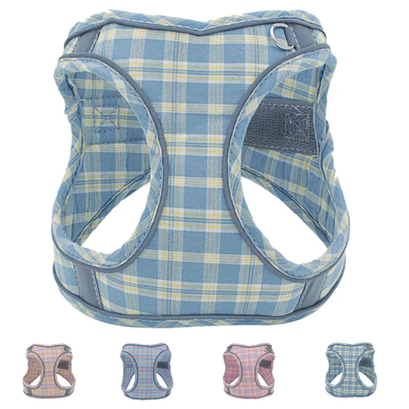 Wholesale Stocked Custom Step in Pet Harnesses Cotton Green Plaid