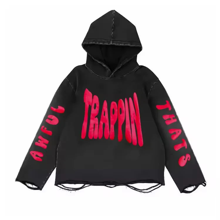 Custom Logo Rivet Decorative Distressed Trims Zip Hoodie Embroidery Patches Regular Fit Acid Washed Eco-Friendly Autumn 100%