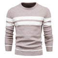 Autumn and Winter Men's Casual Striped Men's Color Matching Round Neck European Size Knit Shirt