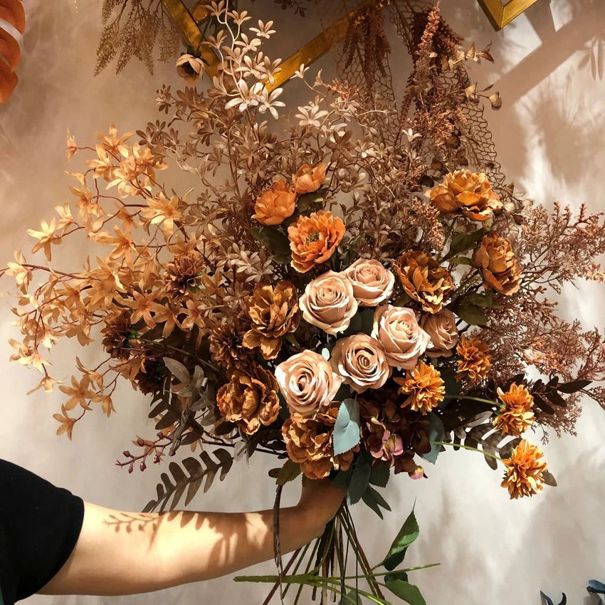 Manufacturer Sales Artificial Silk Fake Flowers Wedding Decoration Materials Coffee  Flower Bouquet