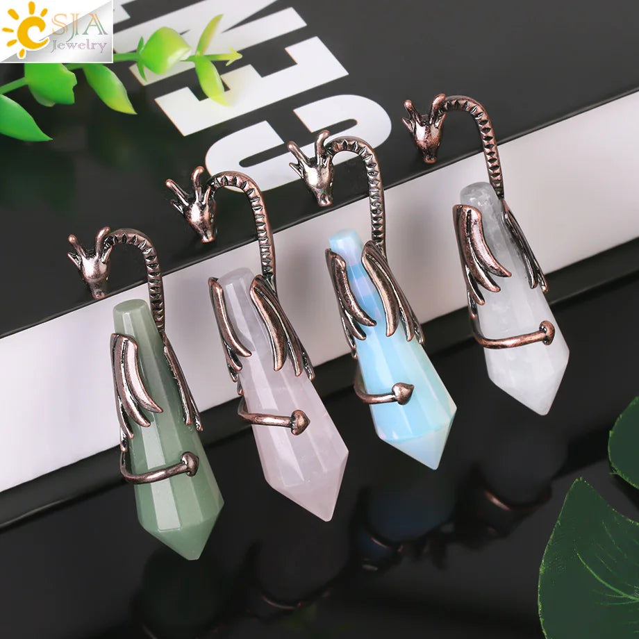CSJA New Design Dragon Natural Amethyst Rose Quartz Faceted Point Stone Healing Crystal Necklace Pendant Charms for Men G588