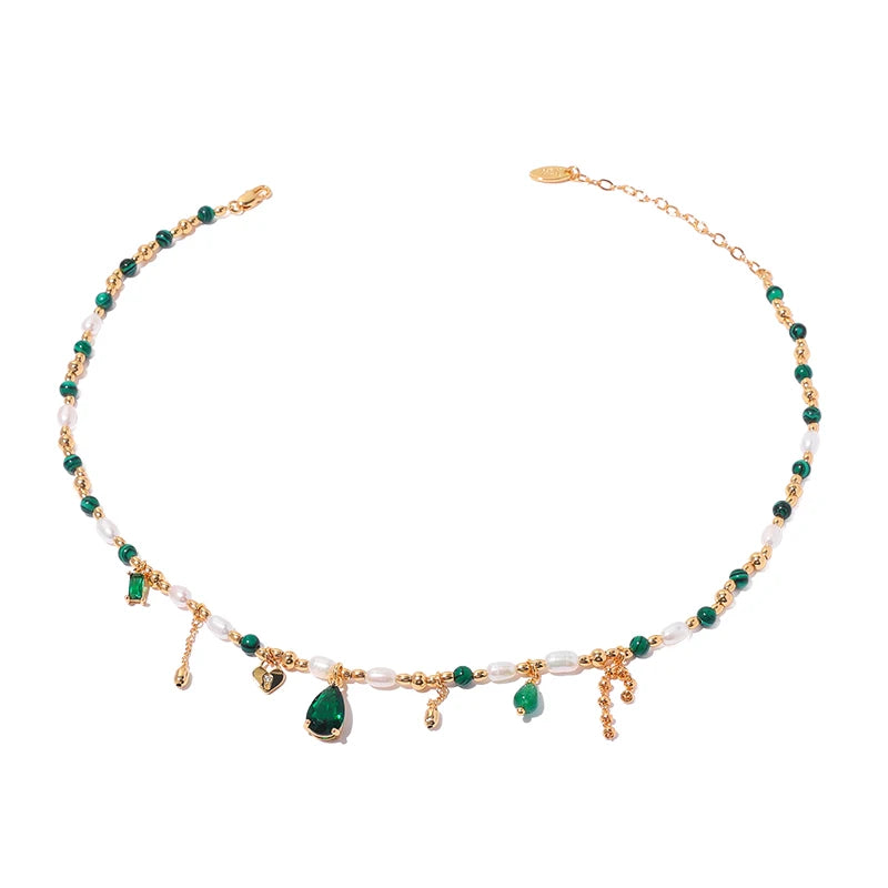 New Arrival Latest Design Retro Style Natural Stone Chain Elegant Zircon Tassel Pearl Necklace for Women