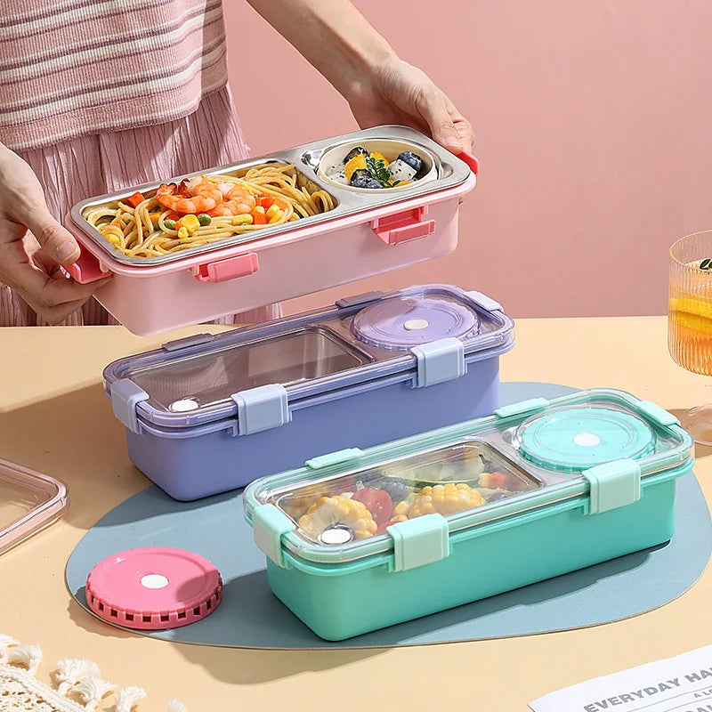 Microwaveable Heating Stainless Steel Kids Thermal Leakproof Insulation Portable Compartment Children's School Lunch Bento Box