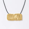 Fashion Trend Jewelry Statement Tarnish Free Long PU Leather Stainless Steel Rectangle Pendant Bib Necklace
