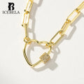 ICEBELA Trendy Chic Unique Design Fine Jewelry 925 Sterling Silver Link Chain Zircon Locked Heart Pendant Necklaces for Women