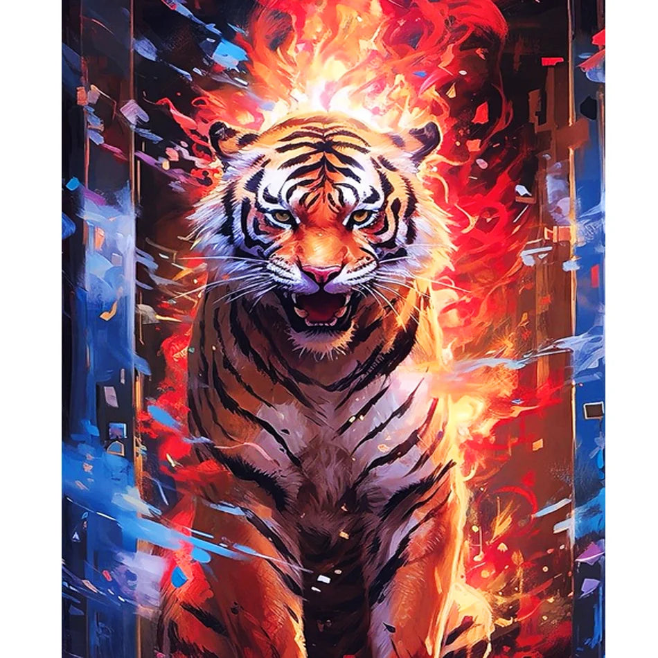 1pc DIY Painting Numbers Starter Kit Tiger Animals Wall Art Picture Europe Printed Landscape Handicrafts Acrylic Paint for Home