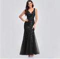New Sexy V-Neck Embroidered Beads Slim Fit Fish Tail Dress for Women