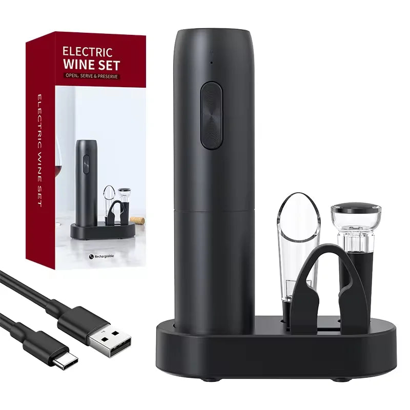 New Design Electric Bottle Opener Kitchen Appliances Lithium Battery Rechargeable Wine Set Gift Box Wine Bottle Opener