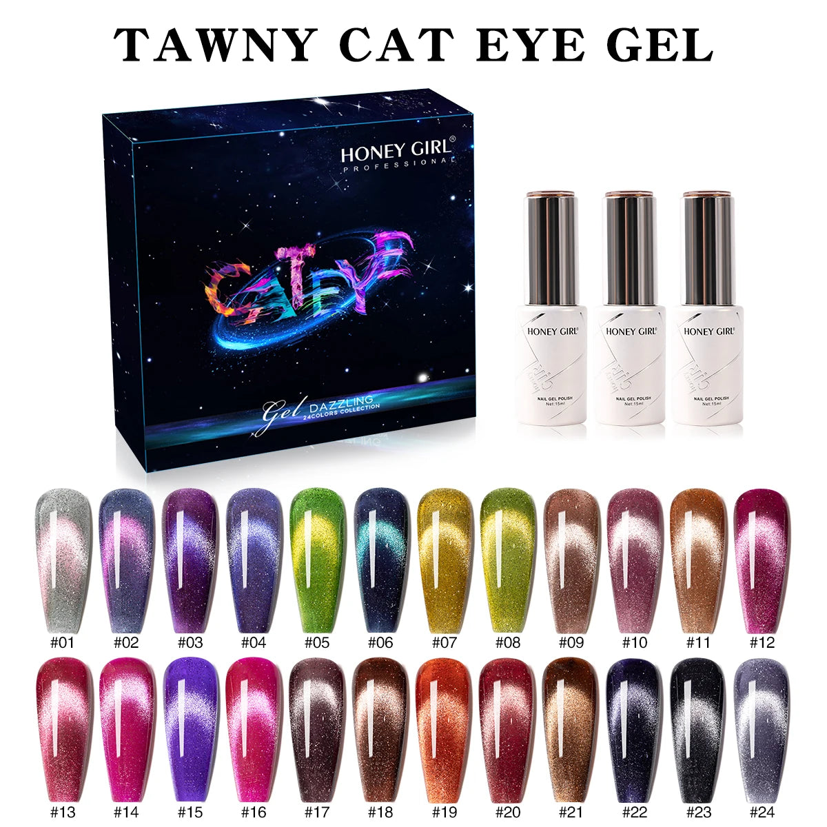 HONEY GIRL 24 Colors Cruelty-Free Non-Toxic 9D Cateye Magnetic Custom Logo Very Good Soak-Off UV Nail Cat Eye Gel Polish