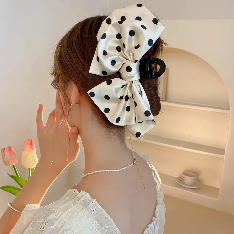 2022 New Design 18.5cm Big Bowknot Claw Hair Fashion Wave Point Shark Clip Hair Clips for Women