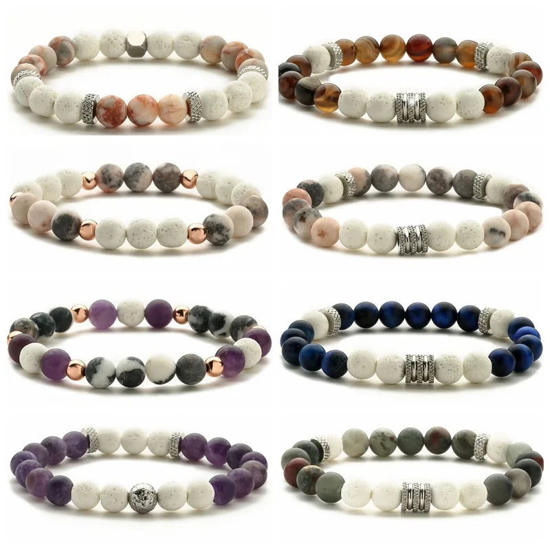 Natural Healing Stone Bead Bracelet Adjustable Stainless Steel Bracelet tiger Eye Volcanic Stone Unisex Bracelet
