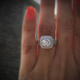 CAOSHI Silver Plated Shining Simulated Diamond Wedding Ring CZ Cubic Zirconia Round Cut Bridal Engagement Finger Ring for Women