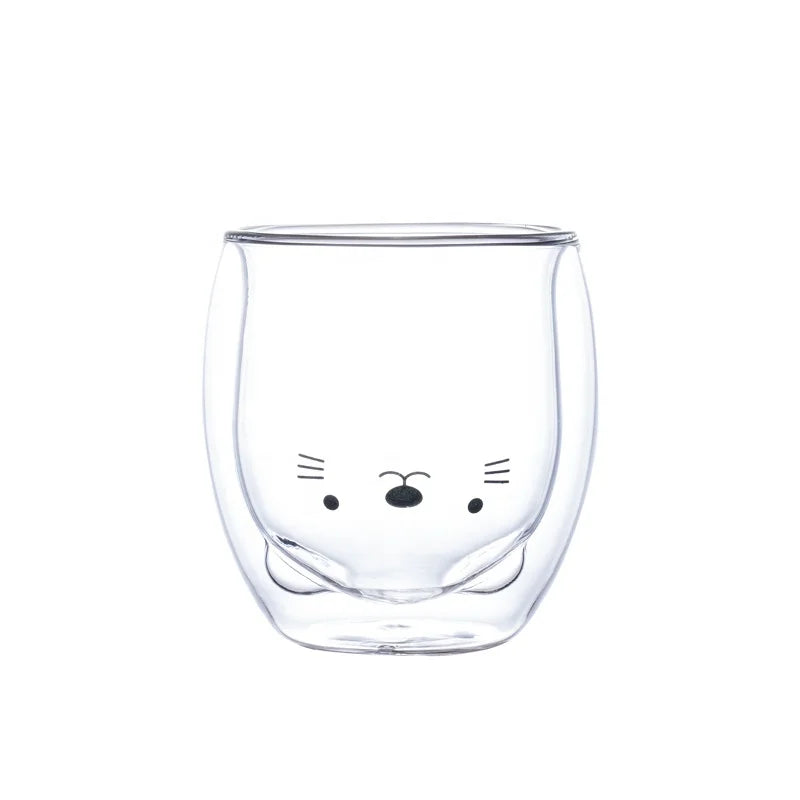 Wholesale Double Wall Bear Cat Glass Cup for Tea/Coffee/Drinks for Back to School Quality Glassware with Carton Packing