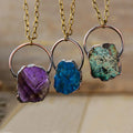 Couples Vintage Pendant Necklace for Women Raw Natural Stones Link Chain for Weddings Big Statement Jewelry