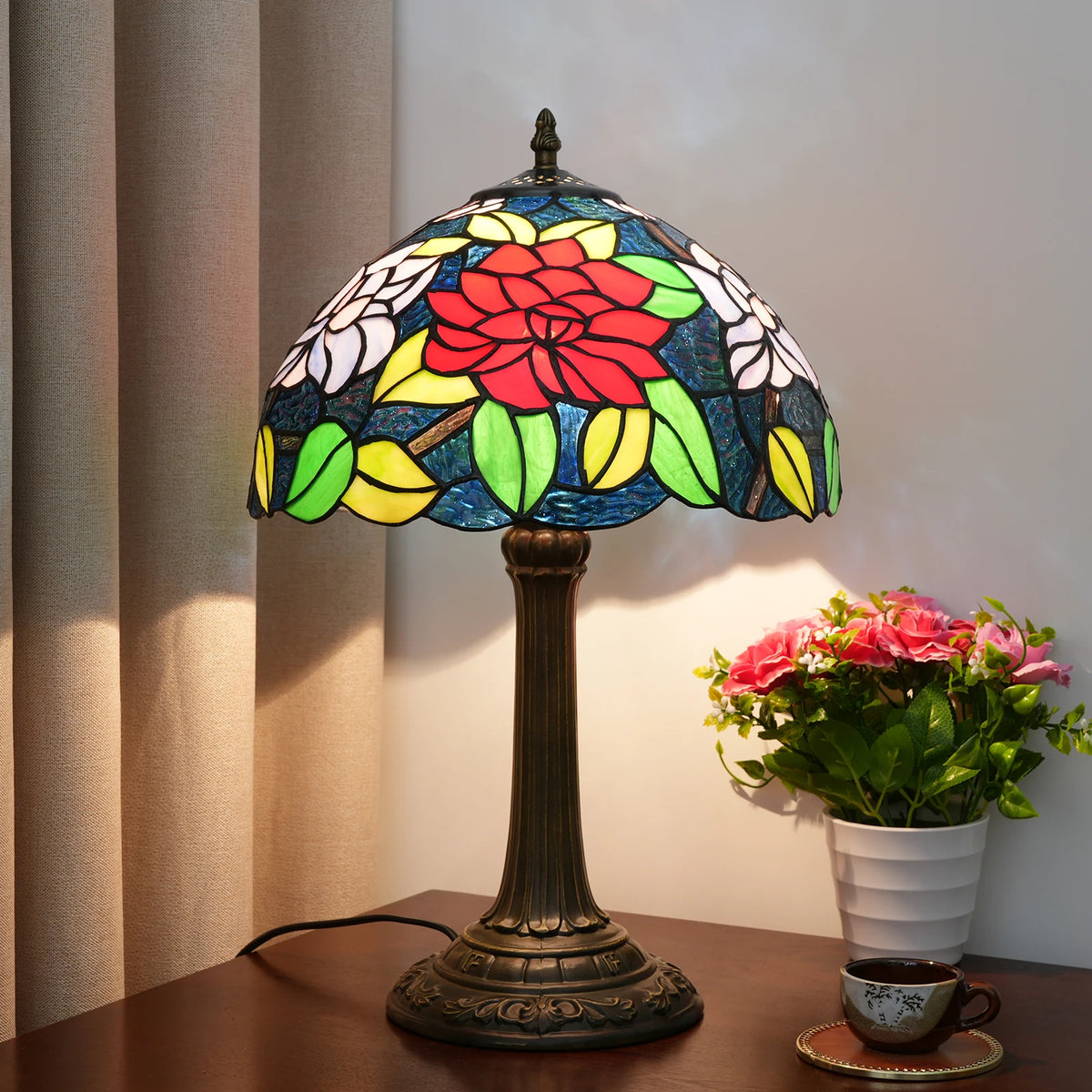 Garden Style Stained Glass Rose Table Lamp Tiffany Style Table Lamp Bedroom Living Room Lamp 12 Inch Tiffany Table Lamp