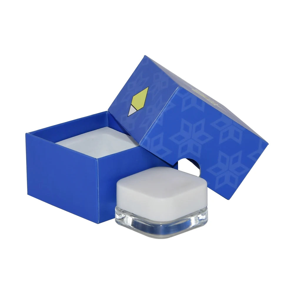 Luxury Matte Blue Rigid Cardboard Square Glass Jar Packaging Boxes with Embossed Lid and Thumb Holes for 5ml Perfume Bottles
