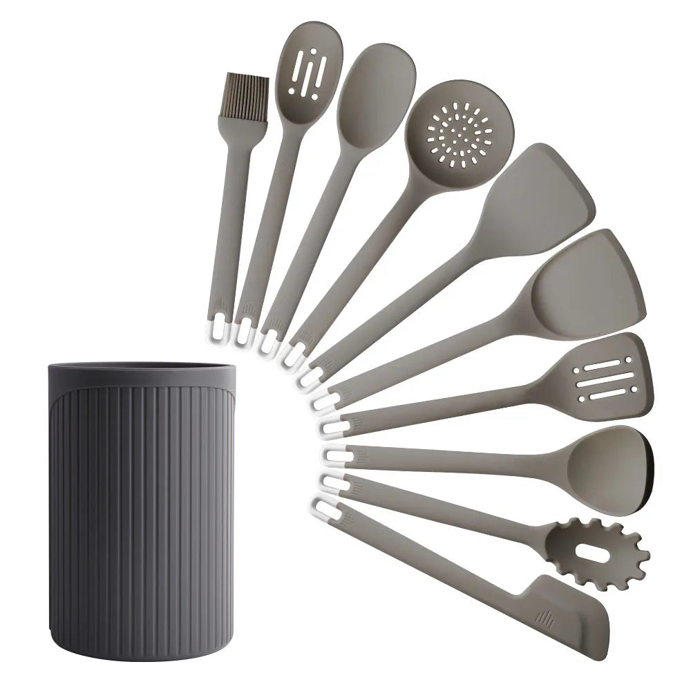 11-Piece High Temperature Resistant New Silicone Kitchenware Set Including Spatula Soup Spoon Frying Spatula Pink Oil Tool Set