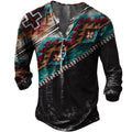 2026 Western Street Fashion Men'S Vintage Long Sleeve Knitted Eco-Friendly Quick Dry Digital Print Custom Loose V-neck T-Shirt