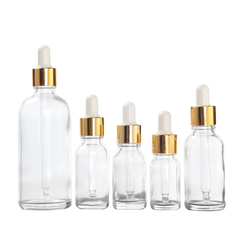 High Quality Glass Dropper Bottles 5ml to 100ml Sizes Transparent Oil Containers with Pump Sprayer Seal Factory Direct Wholesale