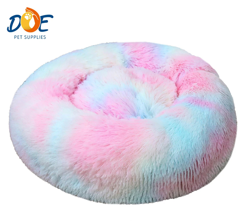 Doe Pet Manufacturer Wholesale Luxury Plush Fluffy Large Donut Dog Bed Custom round Washable Dogbeds Dogs Faux Fur Material